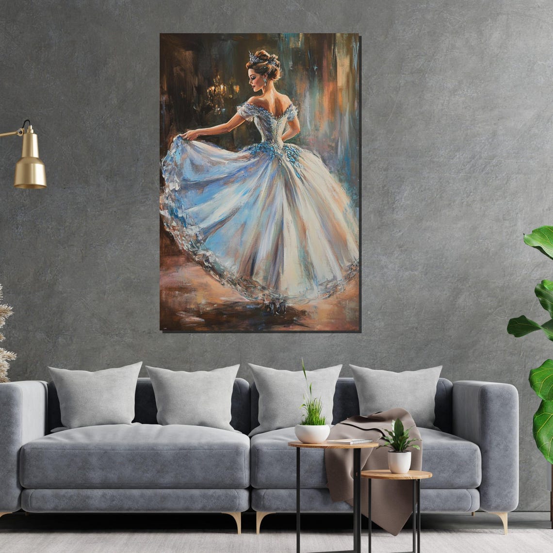 Ballerina Twirling Shimmering Blue Gown Elegant Dance Poster - Image 2