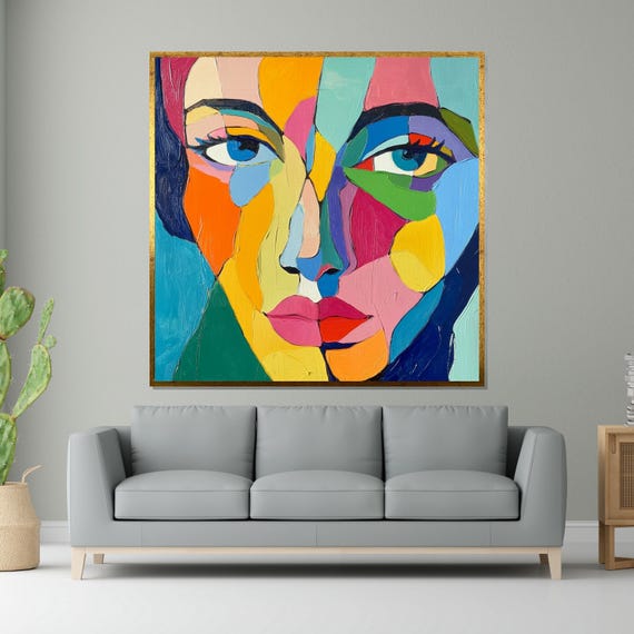 Abstract Face Colorful Woman Portrait Modern Art Multicolor Wall Print Art Design Ready To Hang Decoration