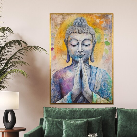 Watercolor Buddha Praying Hands Pastel Soft Spiritual Art Poster