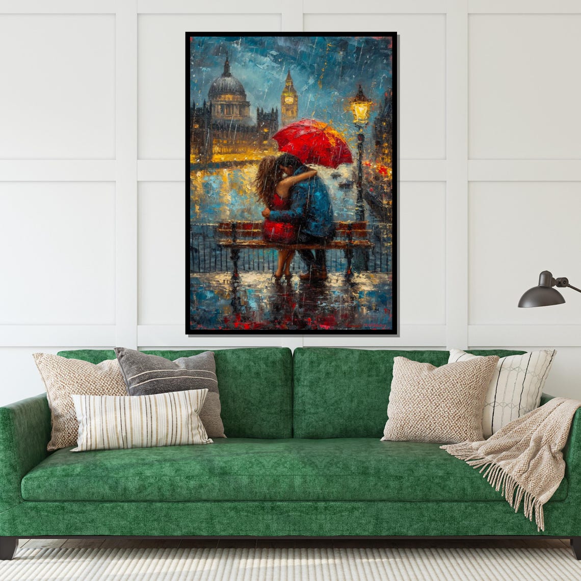 Rainy London Kiss Couple Under Red Umbrella Big Ben Night Poster - Image 5