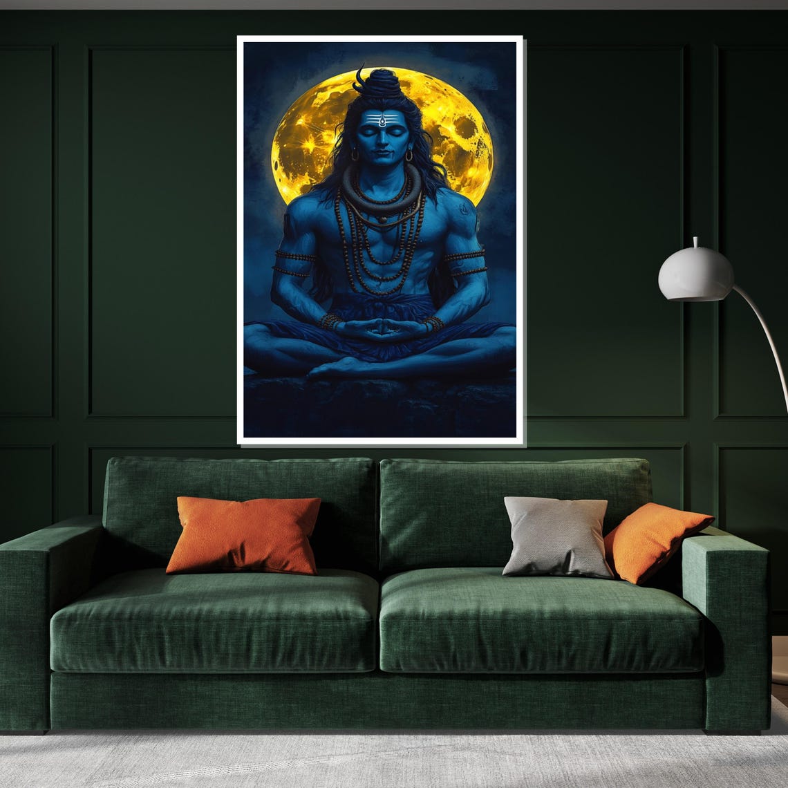 Lord Shiva Meditating Under Golden Full Moon Divine Art Poster - Image 3