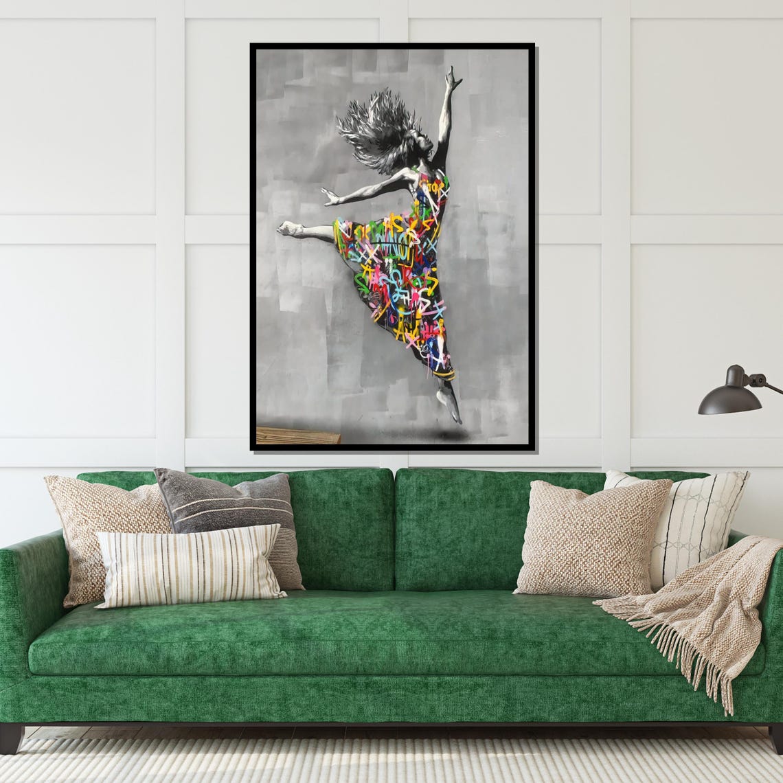 Leaping Dancer In Graffiti Dress Street Art Monochrome Dance Poster - Image 5