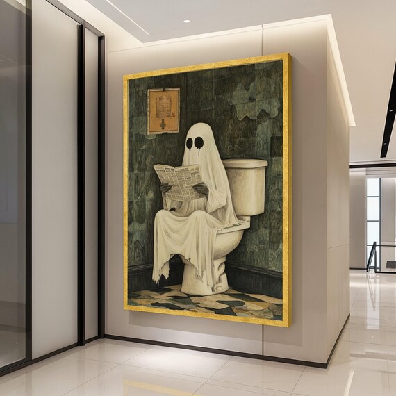 Funny Halloween Bathroom Decor, Humorous Wall Art Print