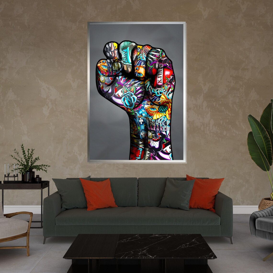 Colorful Tattoo Flash Raised Fist Bold Power Symbol Art Poster - Image 4