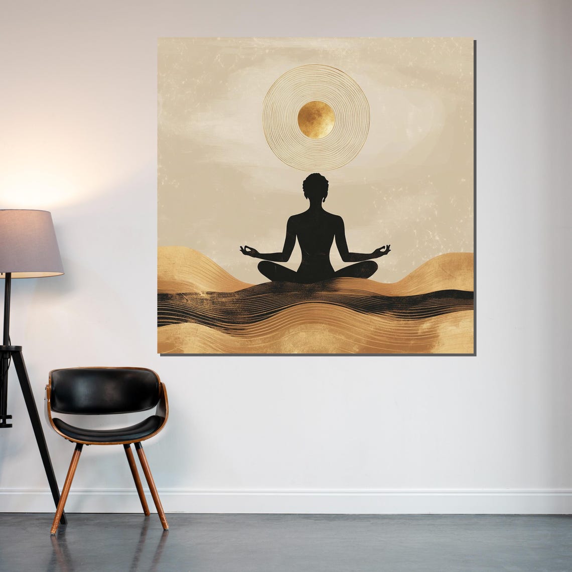 Meditating Silhouette Golden Dunes Sun Minimalist Art Poster - Image 2