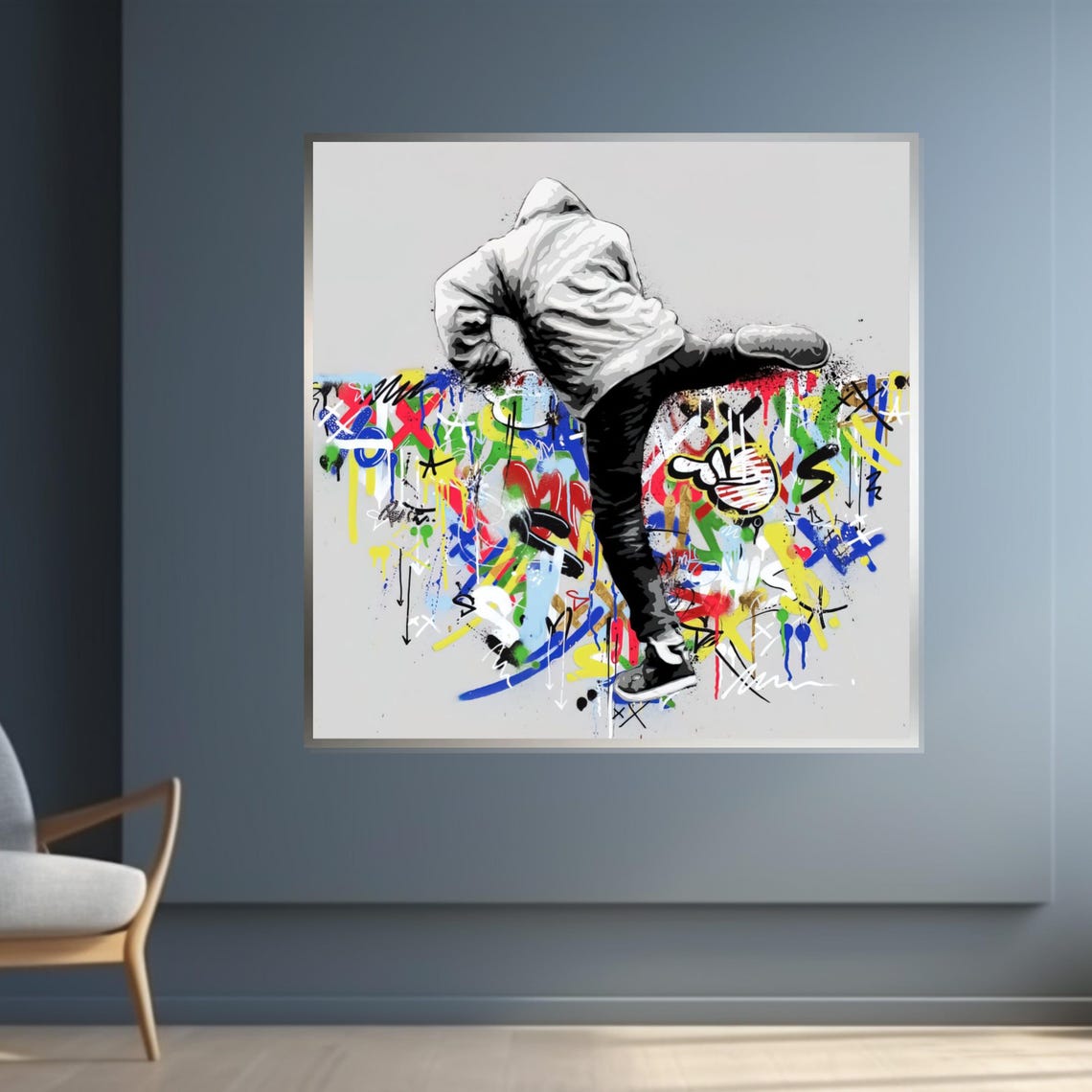 Hoodie Figure Kick Colorful Graffiti Explosion Street Art Poster - Image 4
