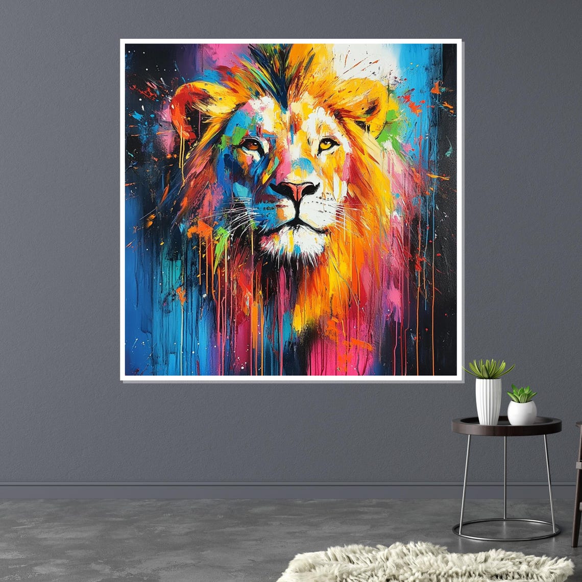 Bold Multicolor Lion Pop Art Paint Drips Vibrant Big Cat Poster - Image 3