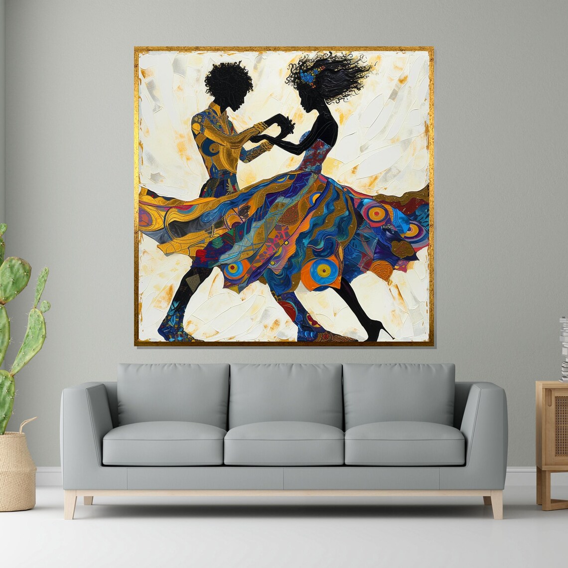 Colorful Dancing Silhouettes Joyful Couple Abstract Dance Art Poster