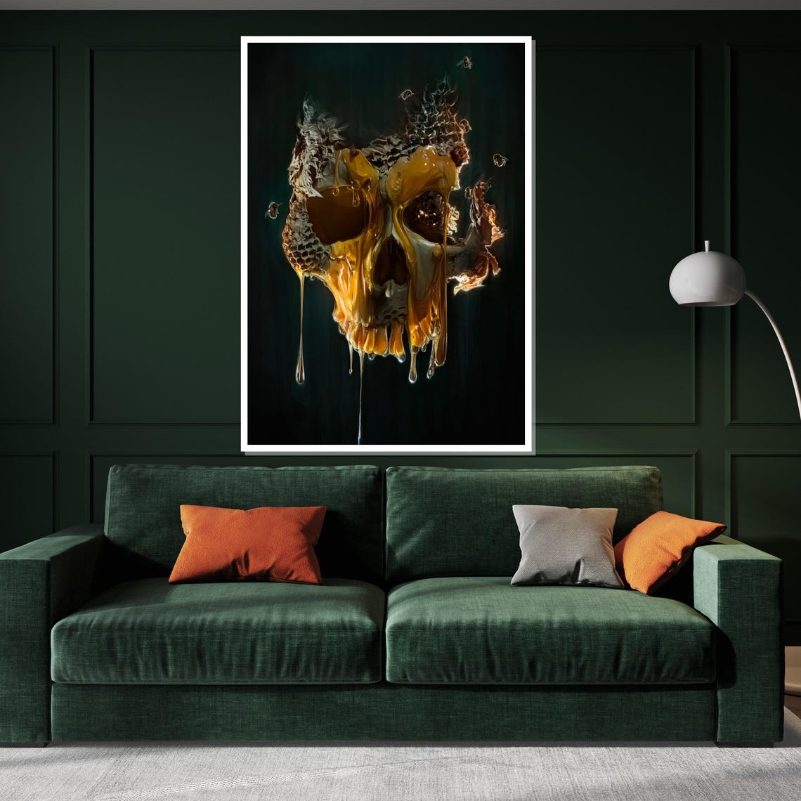 Melting Skull Dripping With Golden Honey Dark Surreal Art Poster - Image 3