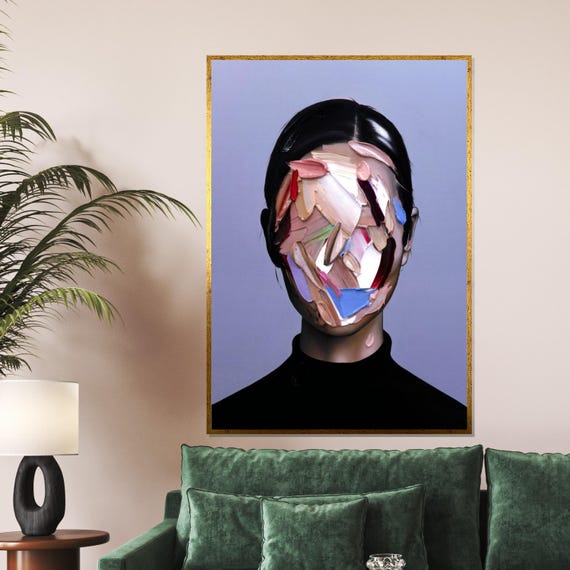 Abstract Portrait Face Art Surreal Wall Art Colorful Brush Strokes Modern Design Framed Ready To Hang Decoration