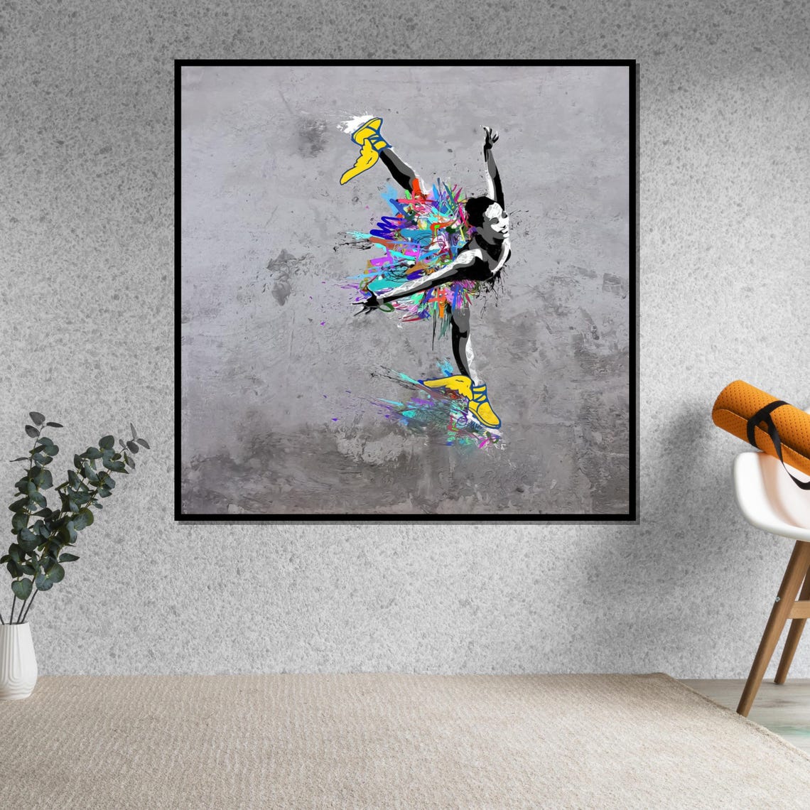 Dancer Leaping Paint Splatter Yellow Shoes Dynamic Art Poster - Image 5