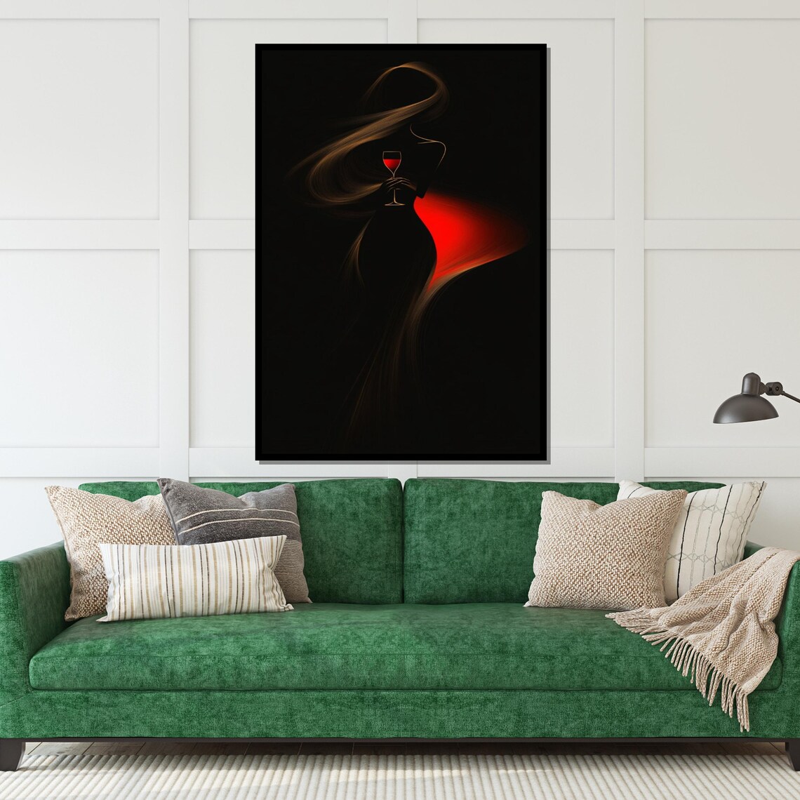 Elegant Woman Silhouette Holding Red Wine Glass Black Art Poster - Image 4