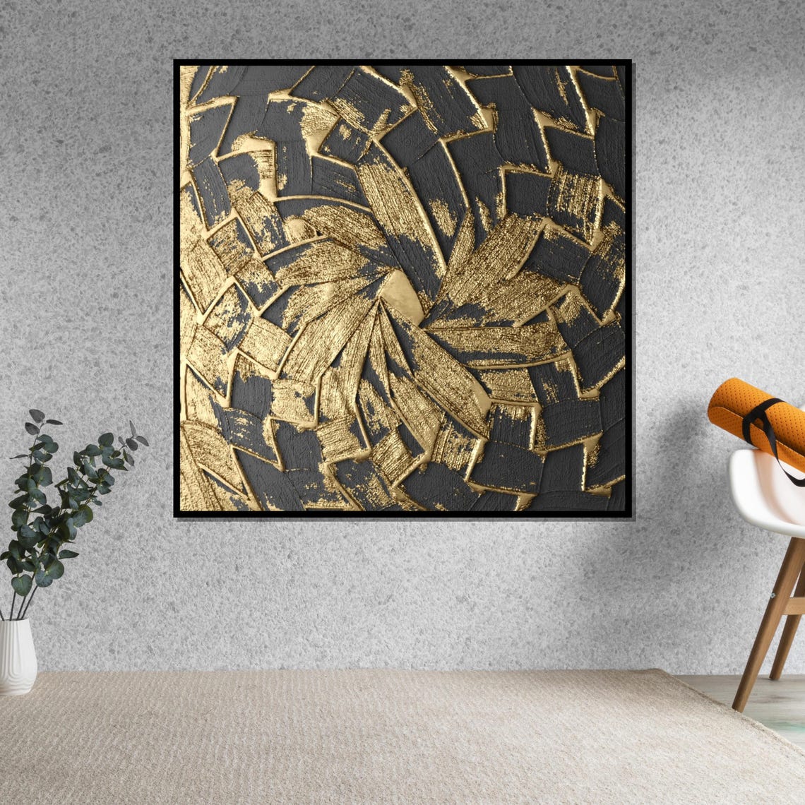 Gold On Black Cracked Rays Abstract Burst Dramatic Modern Print - Image 5