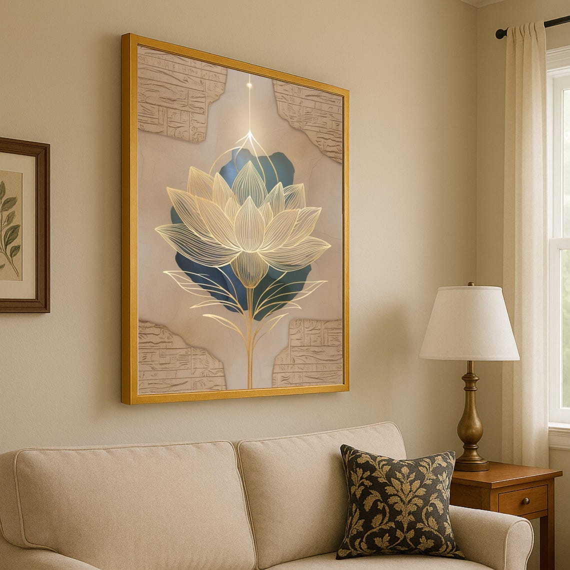 Golden Flower Canvas Print Modern Spiritual Wall Art Zen Decor Ready To Hang Decoration