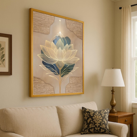 Golden Flower Canvas Print Modern Spiritual Wall Art Zen Decor Ready To Hang Decoration