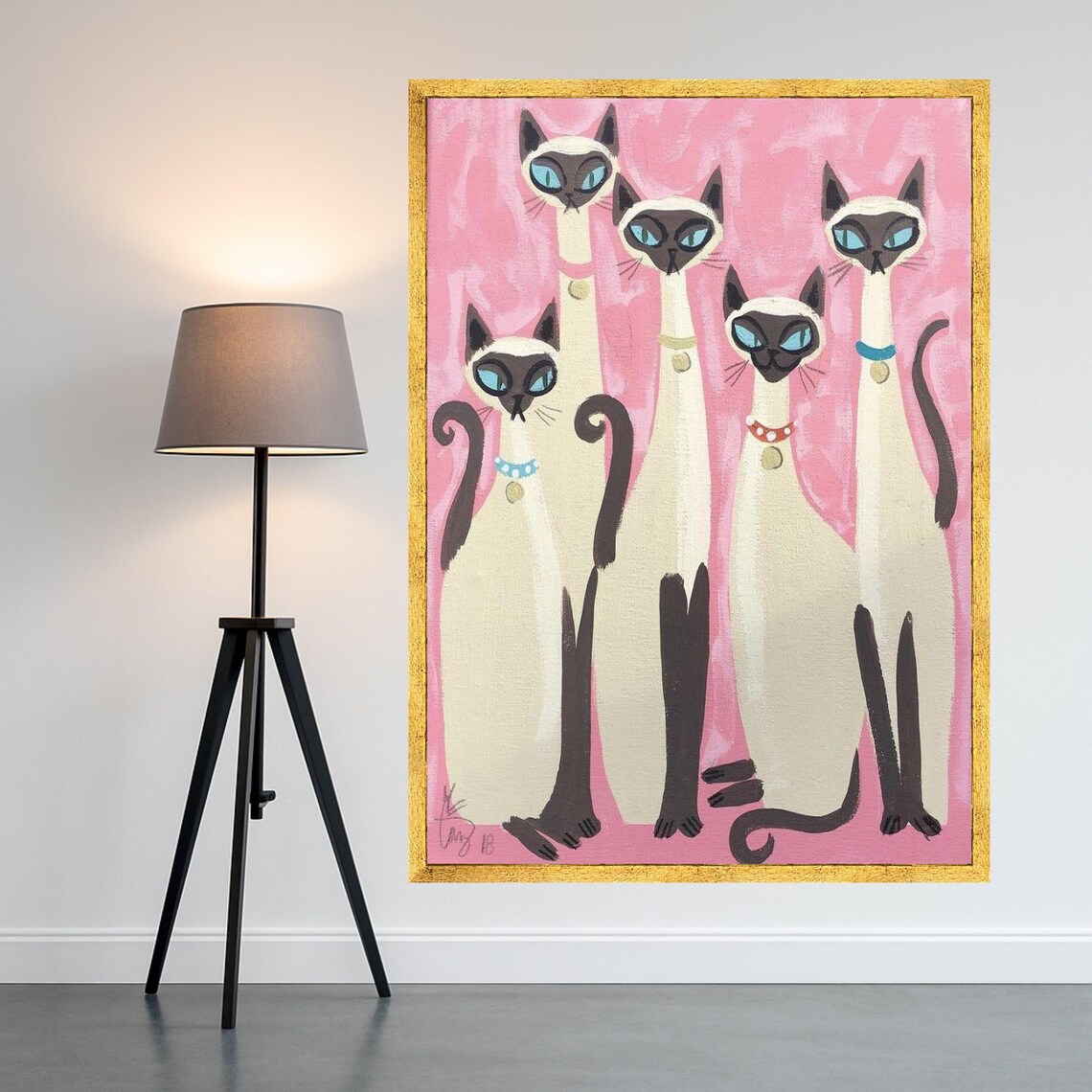 Elegant Siamese Cats Modern Feline Portrait, Art Print