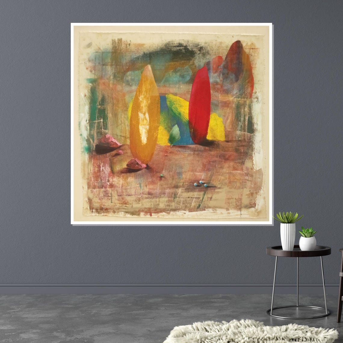 Abstract Leaf Shapes Botanical Colorful Textured Beige Print - Image 3