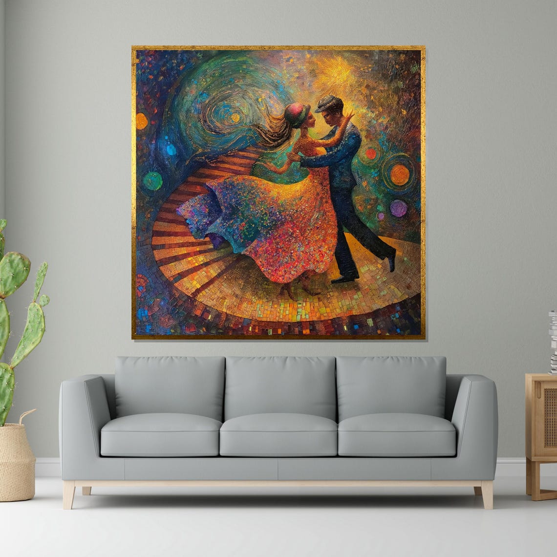 Romantic Dancing Couple Starry Night Mosaic Colorful Dance Wall Art