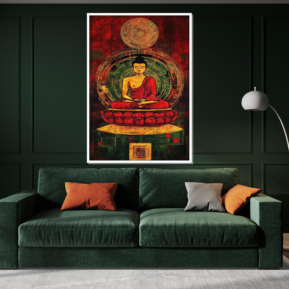 Buddha Red Robes Red Lotus Devotional Temple Sacred Art Poster - Image 3