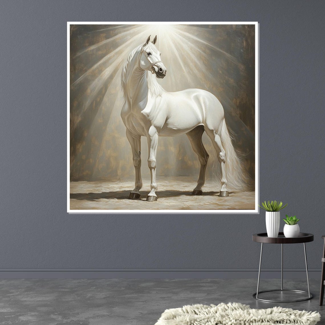 White Horse In Dramatic Spotlight Equine Portrait Art Poster - Image 3