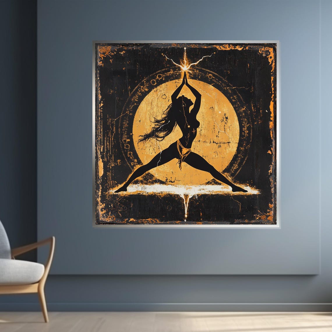 Warrior Woman Silhouette Golden Moon Lightning Black Gold Poster - Image 4