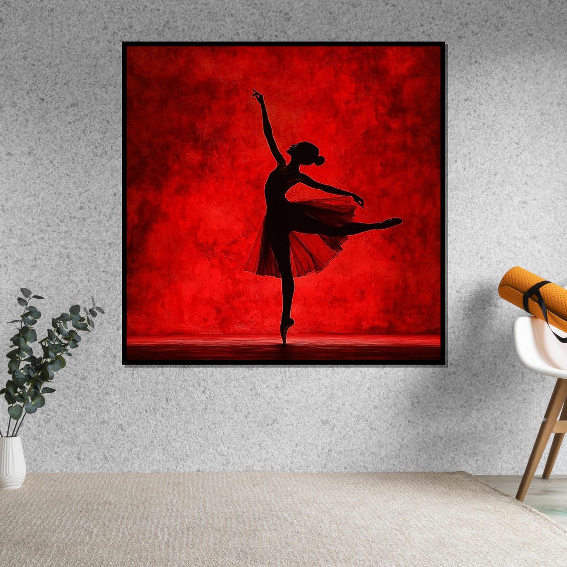 Ballerina Black Silhouette Bold Red Textured Backdrop Poster - Image 5