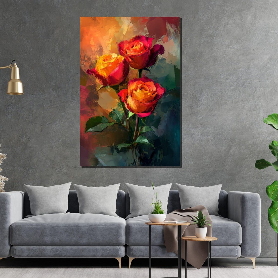 Three Fiery Red Roses Impressionist Flower Painting Art Poster - Image 2