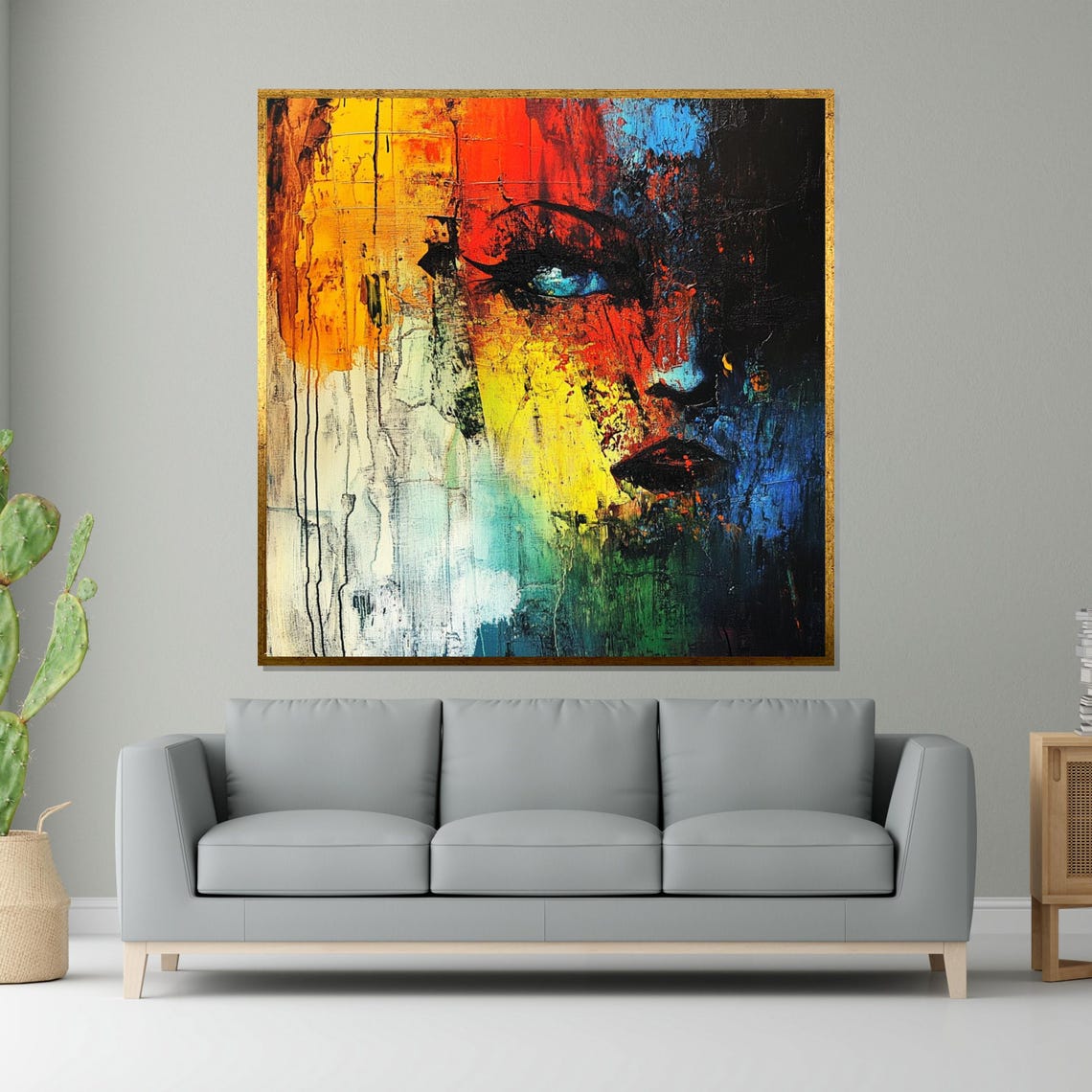 Vivid Multicolor Abstract Face Portrait Modern Expressionist Poster