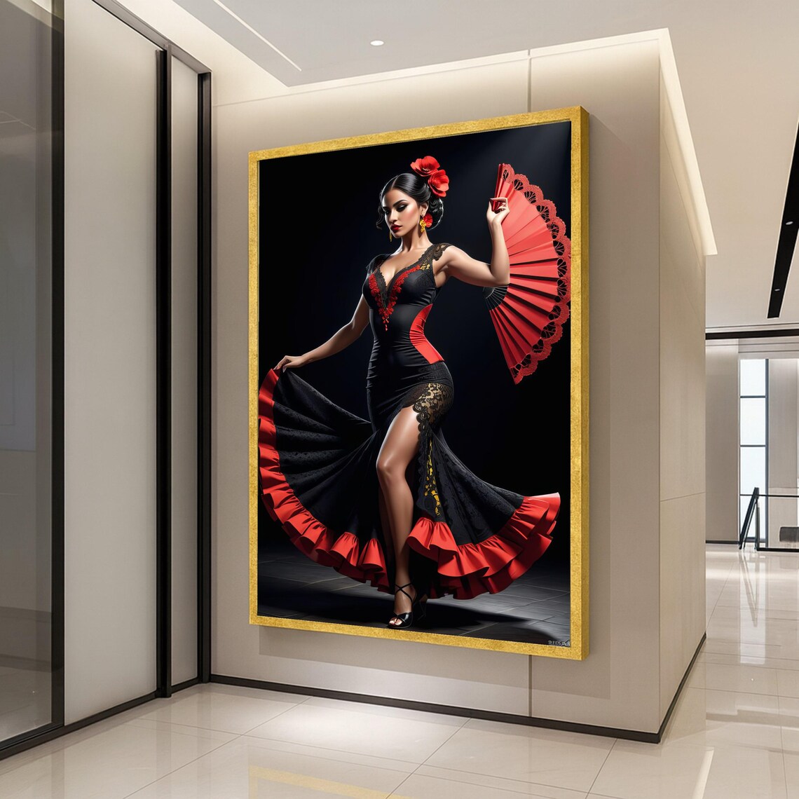 Passionate Flamenco Dancer Red Fan Spanish Dance Culture Art Poster