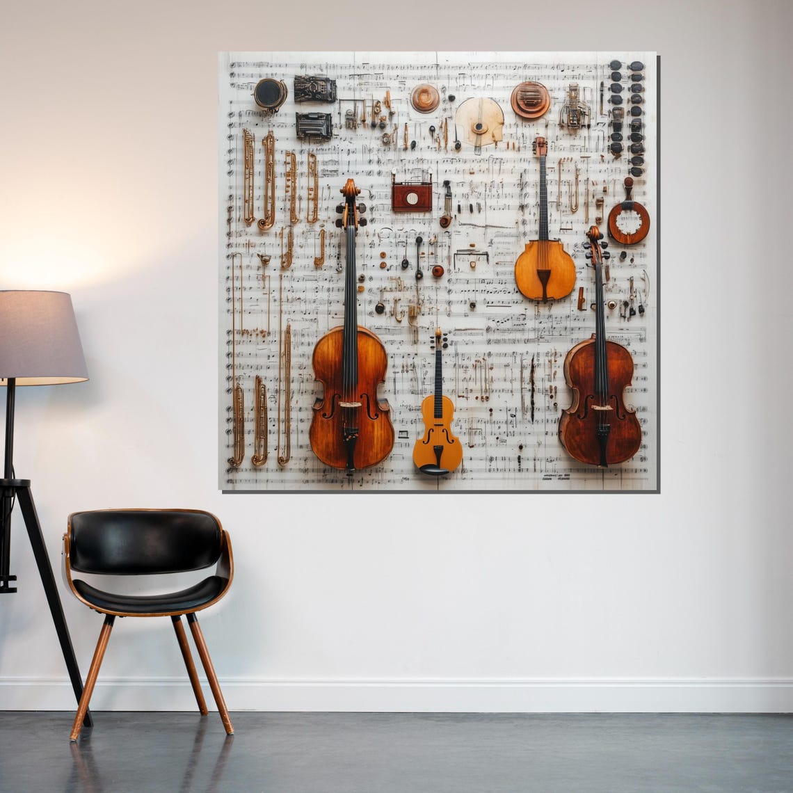 Classical String Instruments on Sheet Music Collage Art Poster - Image 2