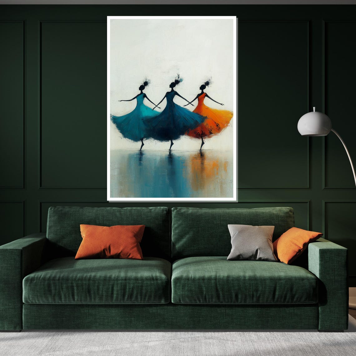 Ballet Dancer Trio Graceful Silhouette Teal Orange Dance Poster - Image 3
