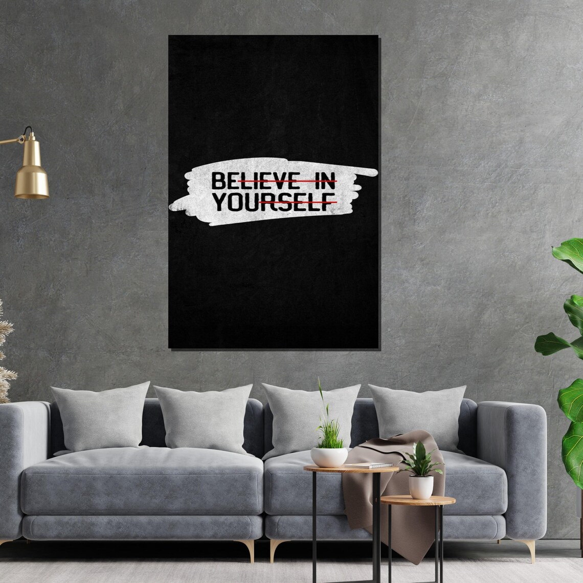 Believe In Yourself Brushstroke Quote On Black Minimalist Poster