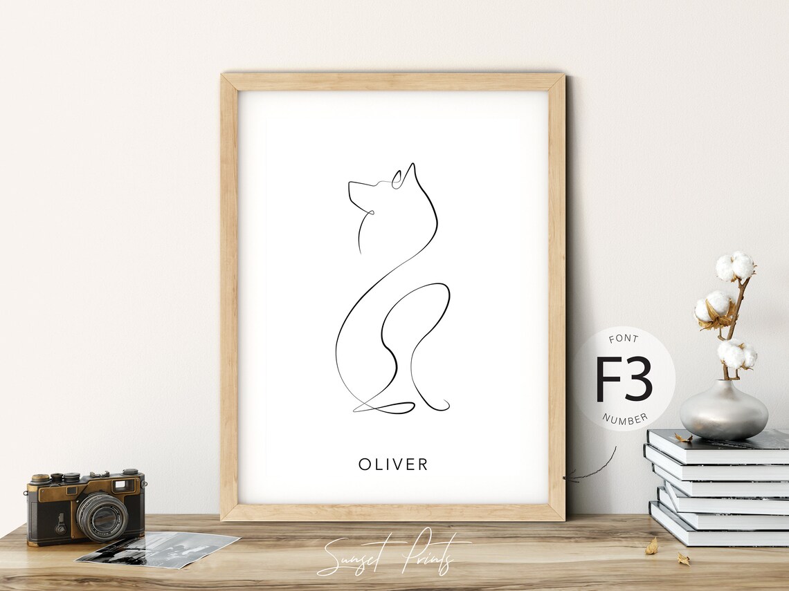Collie Dog One Line Drawing Custom Pet Name Minimalist Wall Poster - Image 4