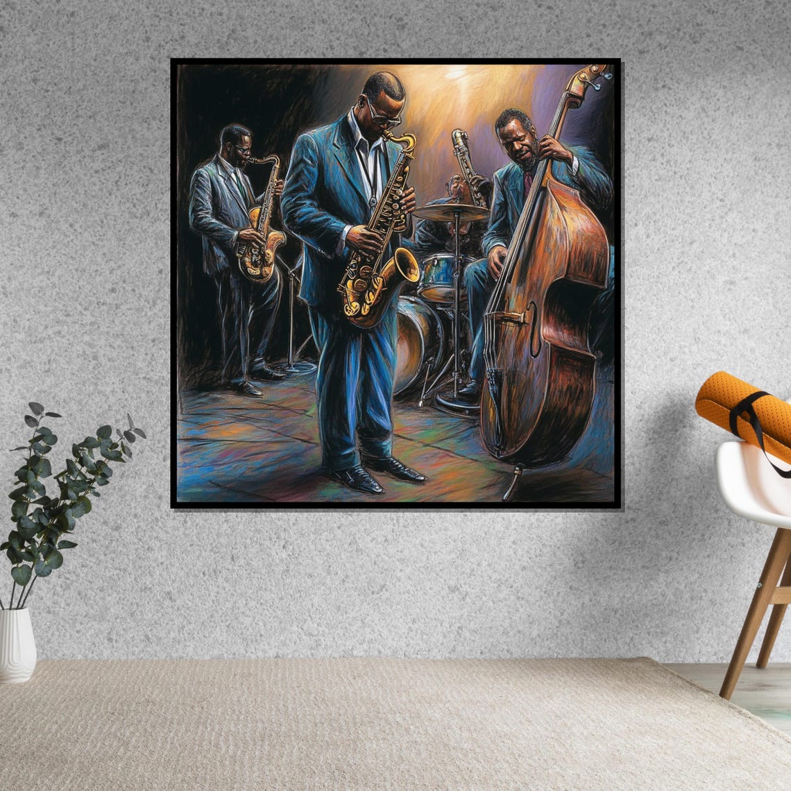 Jazz Band Performing Live Saxophone Double Bass Painting Poster - Image 5
