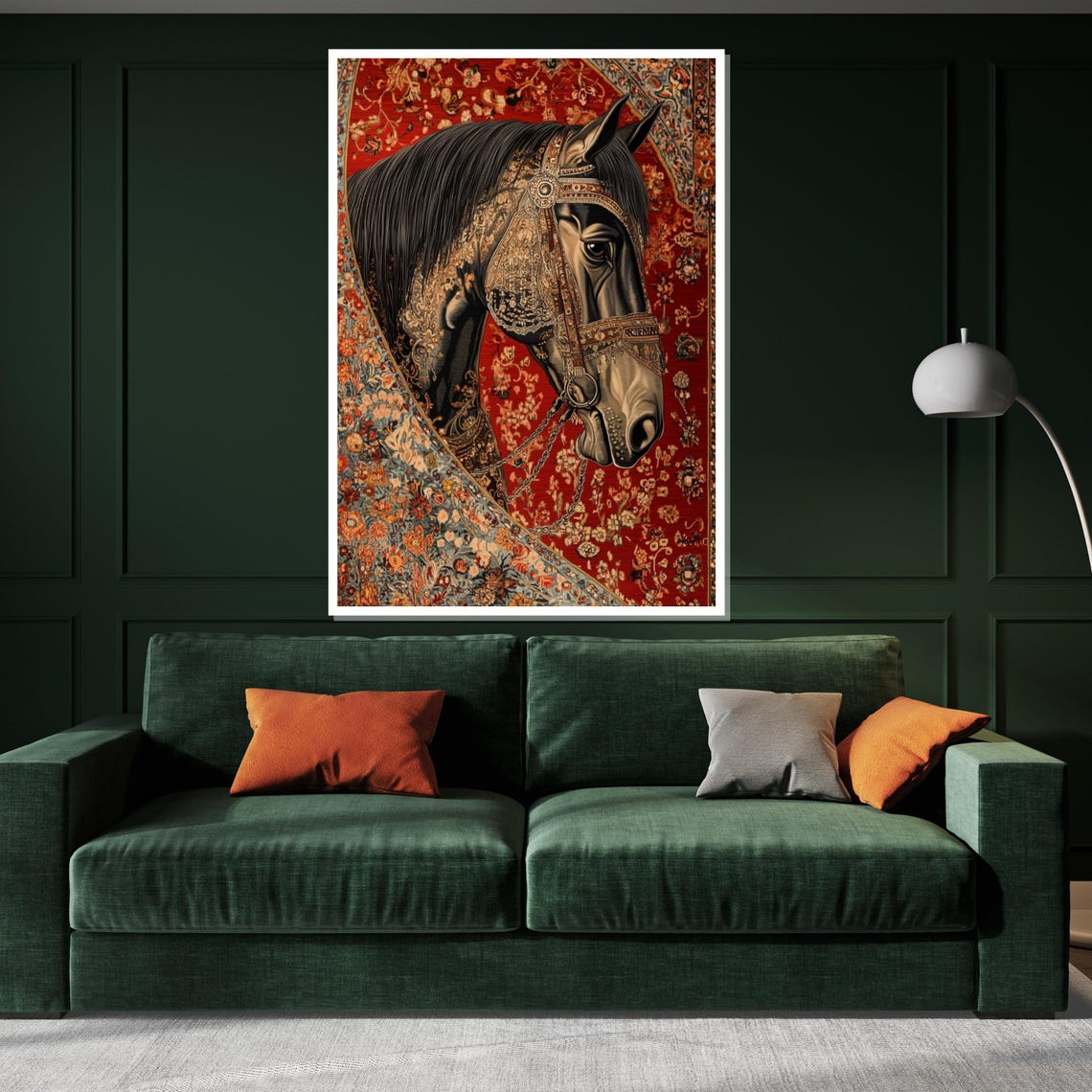 Elegant Arabian Horse Head Ornate Bridle Tapestry Decorative Poster - Image 3