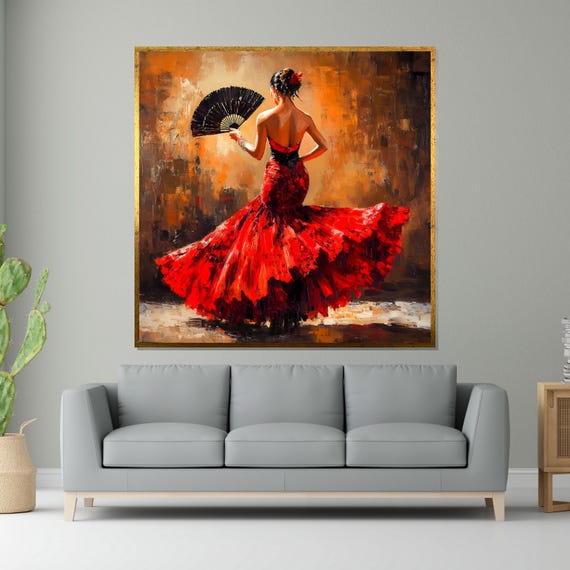 Flamenco Dancer Spanish Dance Art Red Dress Wall Art Flamenco Passion Poster Wall Art Design Ready To Hang Decor