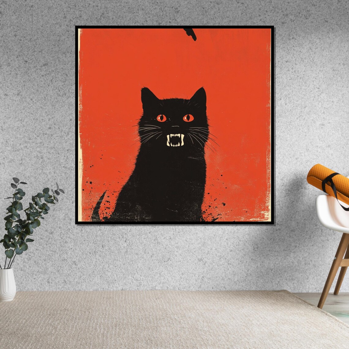 Black Cat Hissing Red Eyes Vintage Halloween Feline Art Poster - Image 5