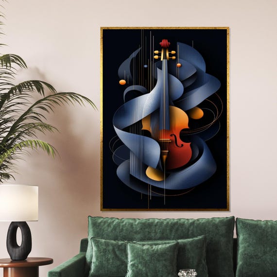 Abstract Violin Musical Art Modern Decor Wall Art Design Ready To Hang Decoration String Instrument Print