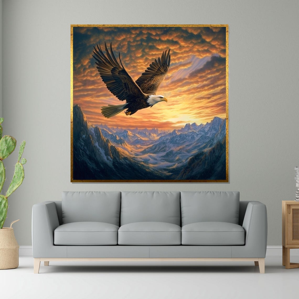 Bald Eagle Soaring Mountain Sunset Majestic Raptor Art Poster