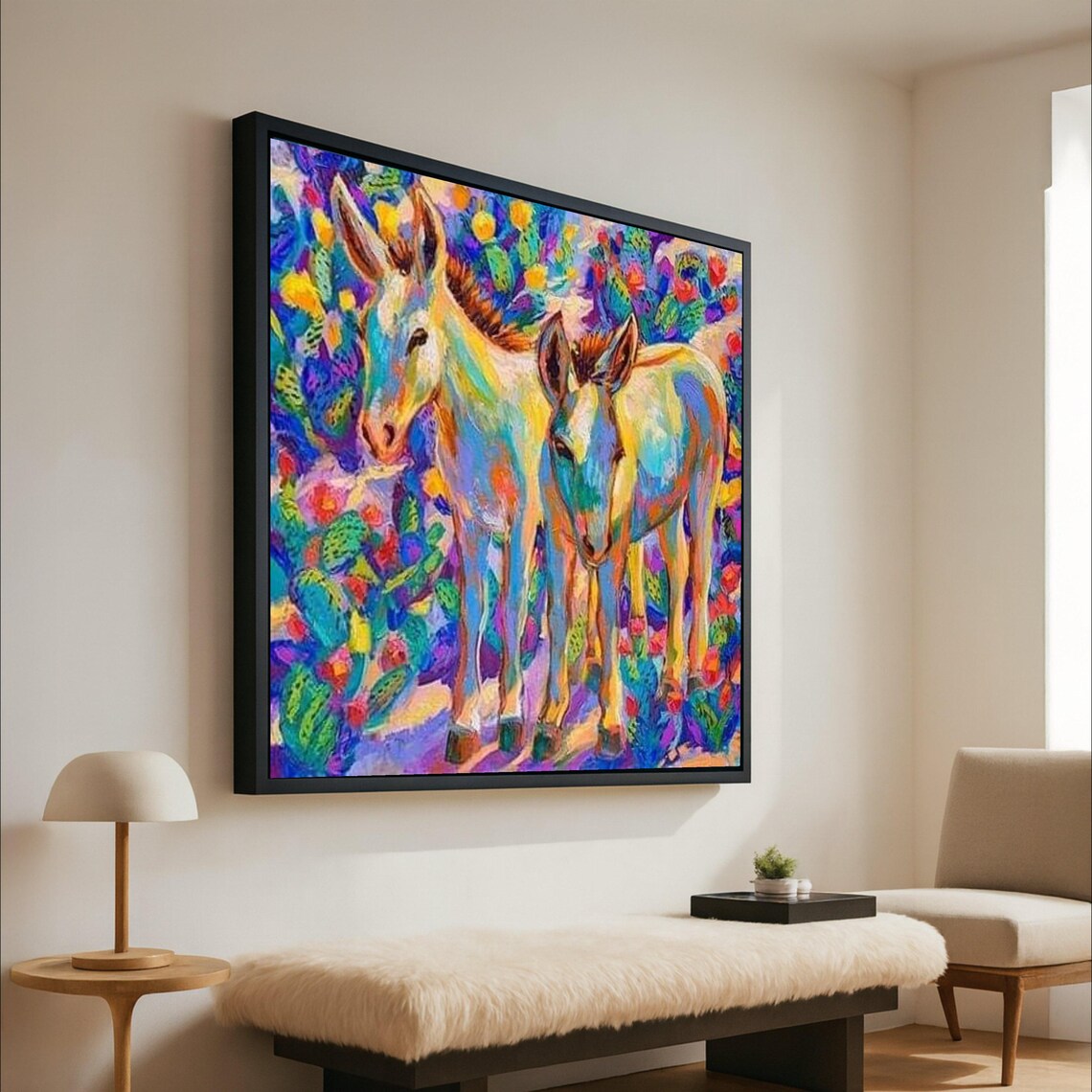 Colorful Donkey Pair Vibrant Farmhouse Style Canvas Wall Art