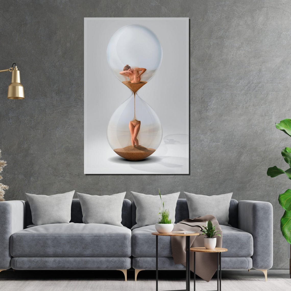 Surreal Hourglass Human Figure Dissolving into Sand Time Art Poster - Image 2