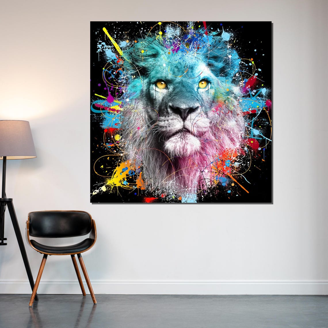 Blue Lion Paint Splash Pop Art Multicolor Animal Portrait Poster - Image 2