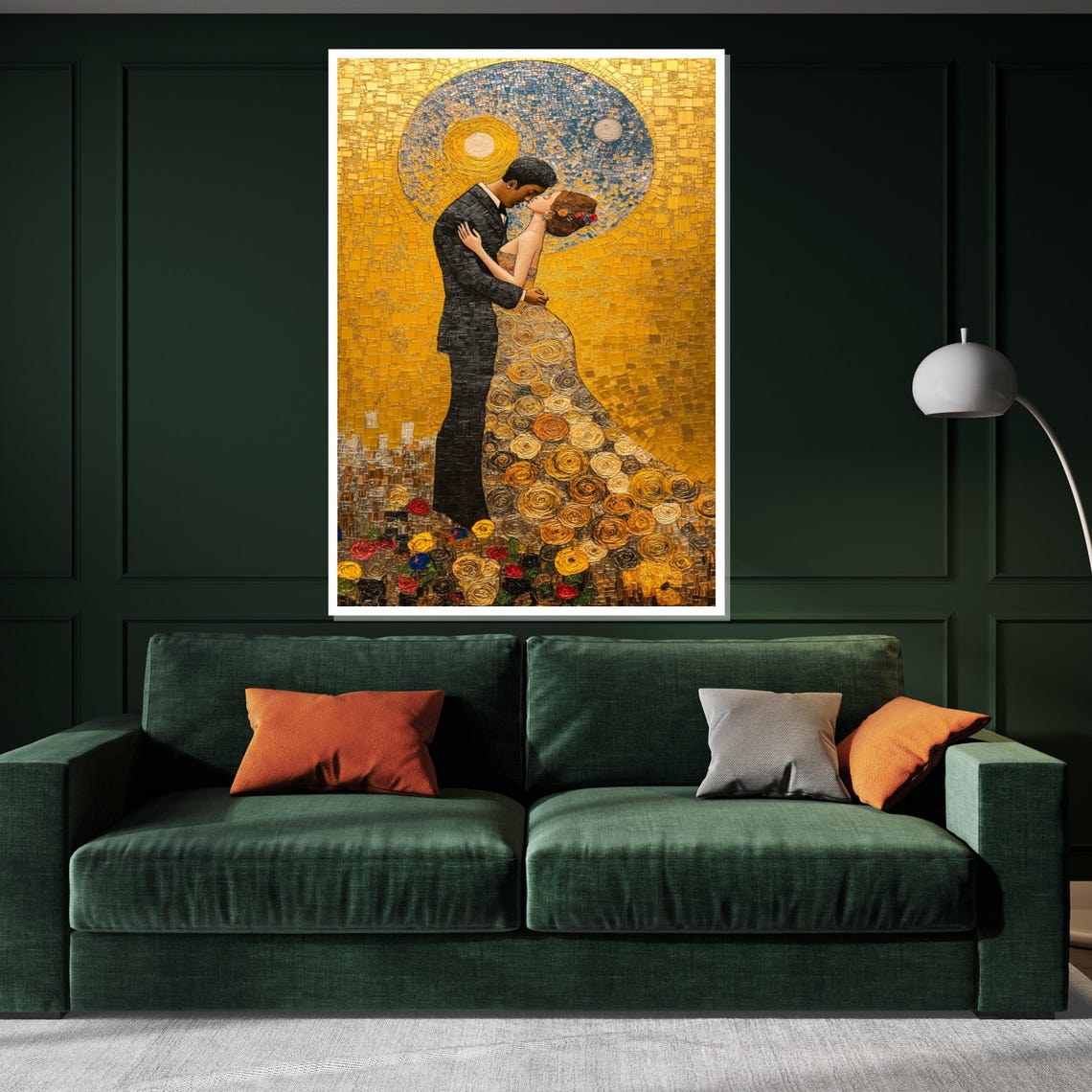 Shimmering Golden Mosaic Couple Kissing Klimt Style Romantic Poster - Image 3