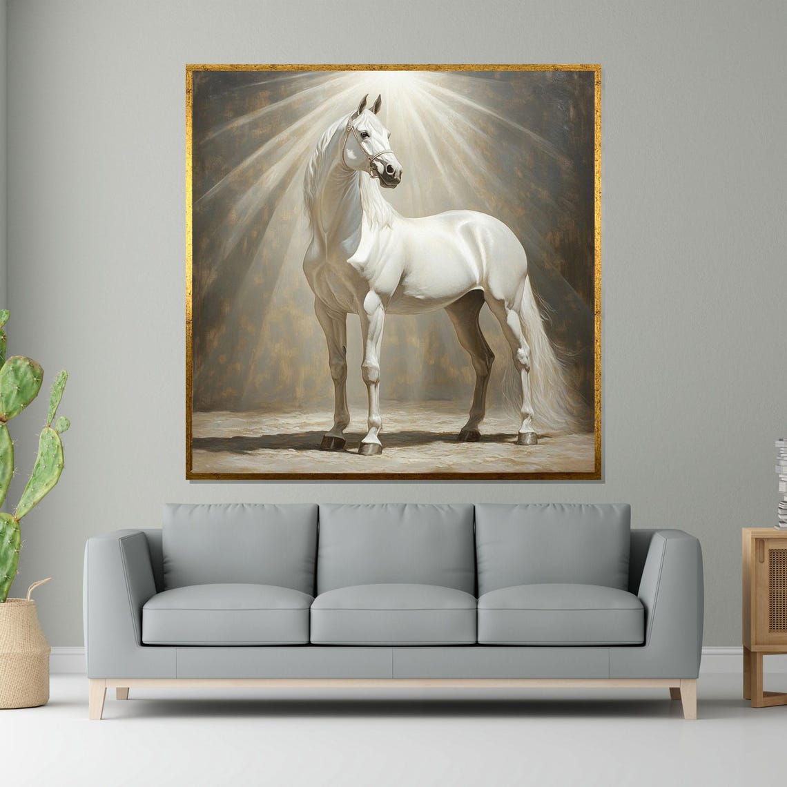 White Horse In Dramatic Spotlight Equine Portrait Art Poster