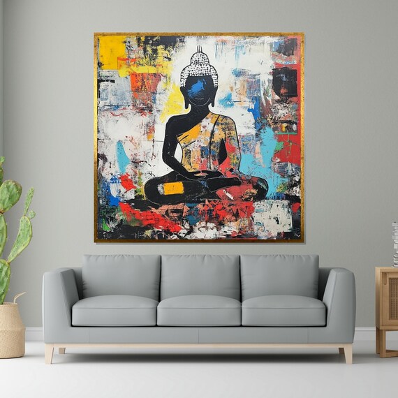 Colorful Buddha Silhouette Abstract Pop Art Meditation Poster
