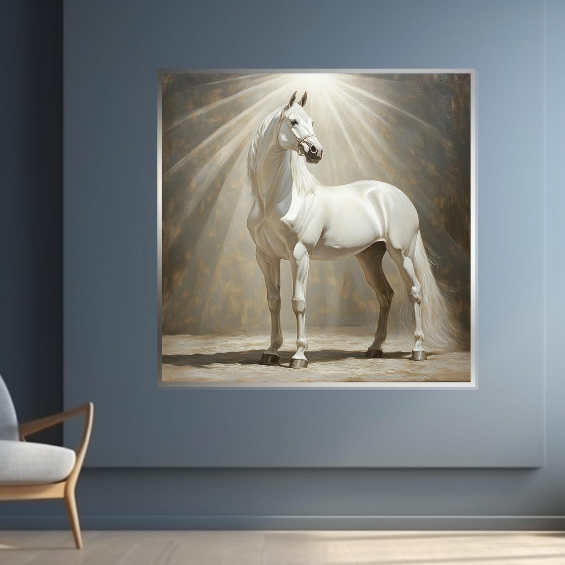 White Horse In Dramatic Spotlight Equine Portrait Art Poster - Image 4