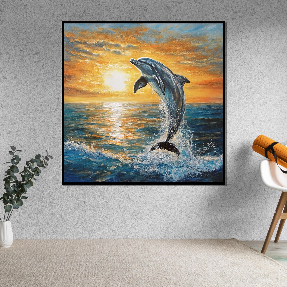 Dolphin Leaping From The Ocean At Sunset Sea Life Art Poster - Image 5