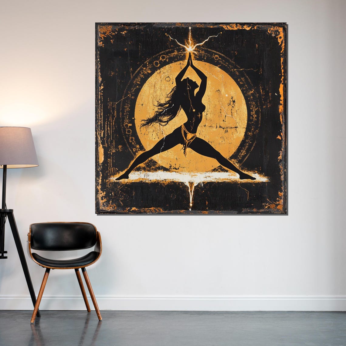 Warrior Woman Silhouette Golden Moon Lightning Black Gold Poster - Image 2