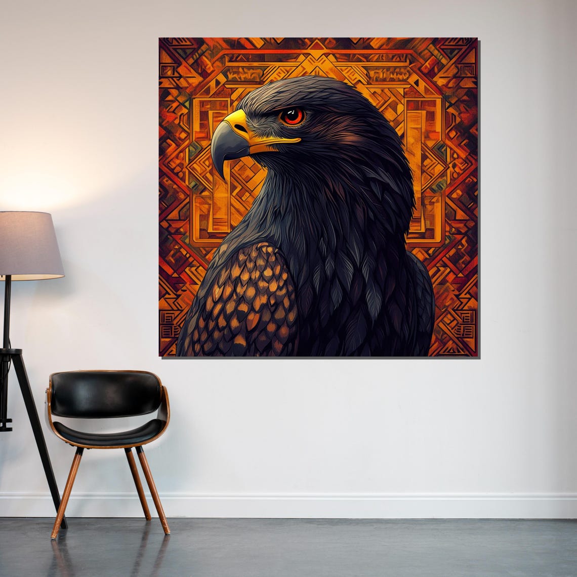 Eagle Head Close Up Orange Mosaic Bold Bird of Prey Art Poster - Image 2