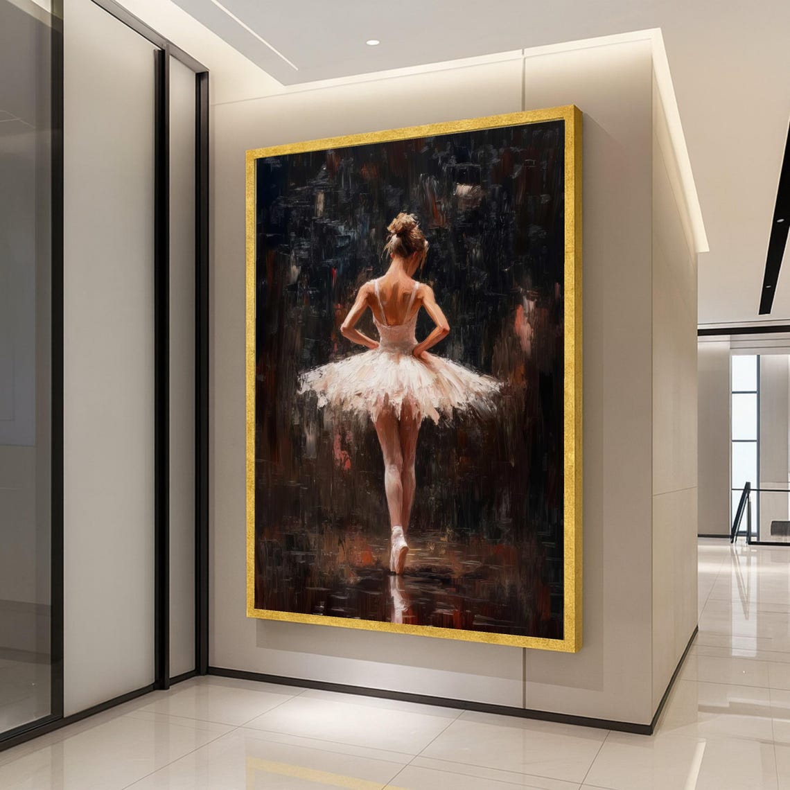 Elegant Ballerina White Tutu Dark Impressionist Ballet Poster